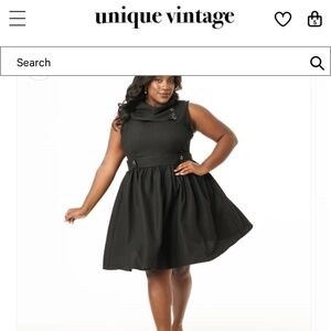 NWT Unique Vintage/Smak Parlour XL/14 Black Tweed Funnel Neck Fit & Flare Dress